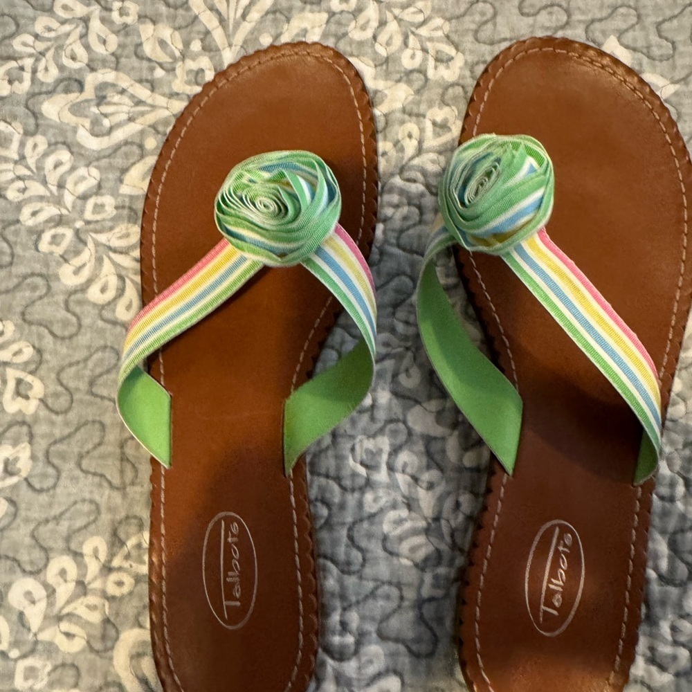 Talbots Women's Green and Brown Striped Slippers